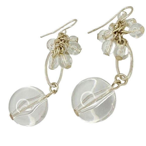 VTG Glass Beaded Dangle Earrings 2" Chandelier Silver-Tone Elegant Statement - Picture 2 of 10